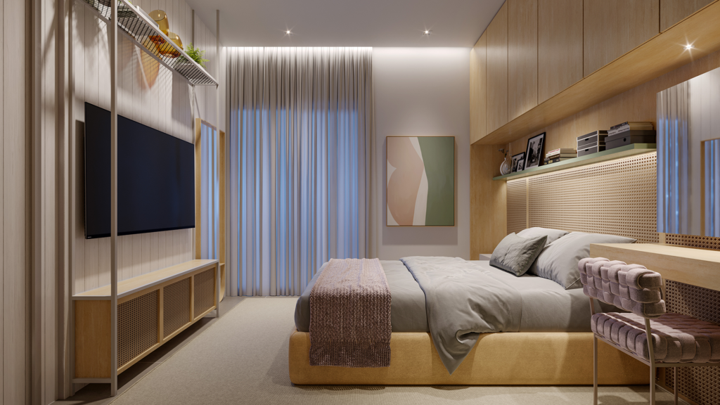 Quarto do apartamento tipo 3, novo empreendimento de Botucatu-SP.