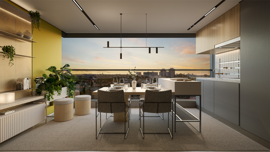 Cozinha do apartamento tipo 1, novo empreendimento de Botucatu-SP.